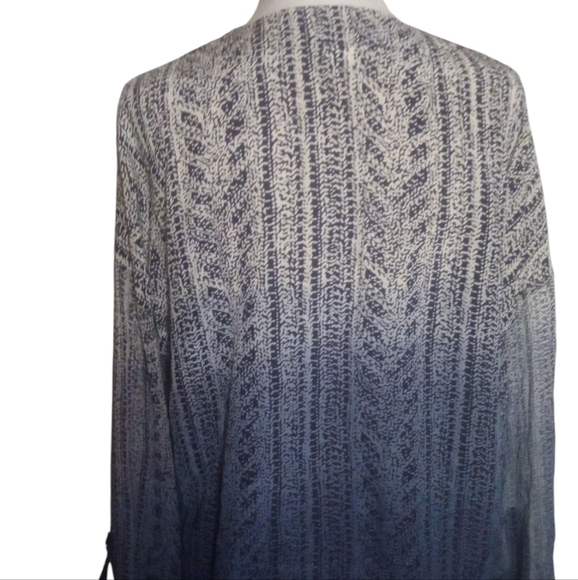 Language 100% Silk Blue Ombre Boho Printed Roll Tab Long Sleeve Blouse Medium - Picture 5 of 9